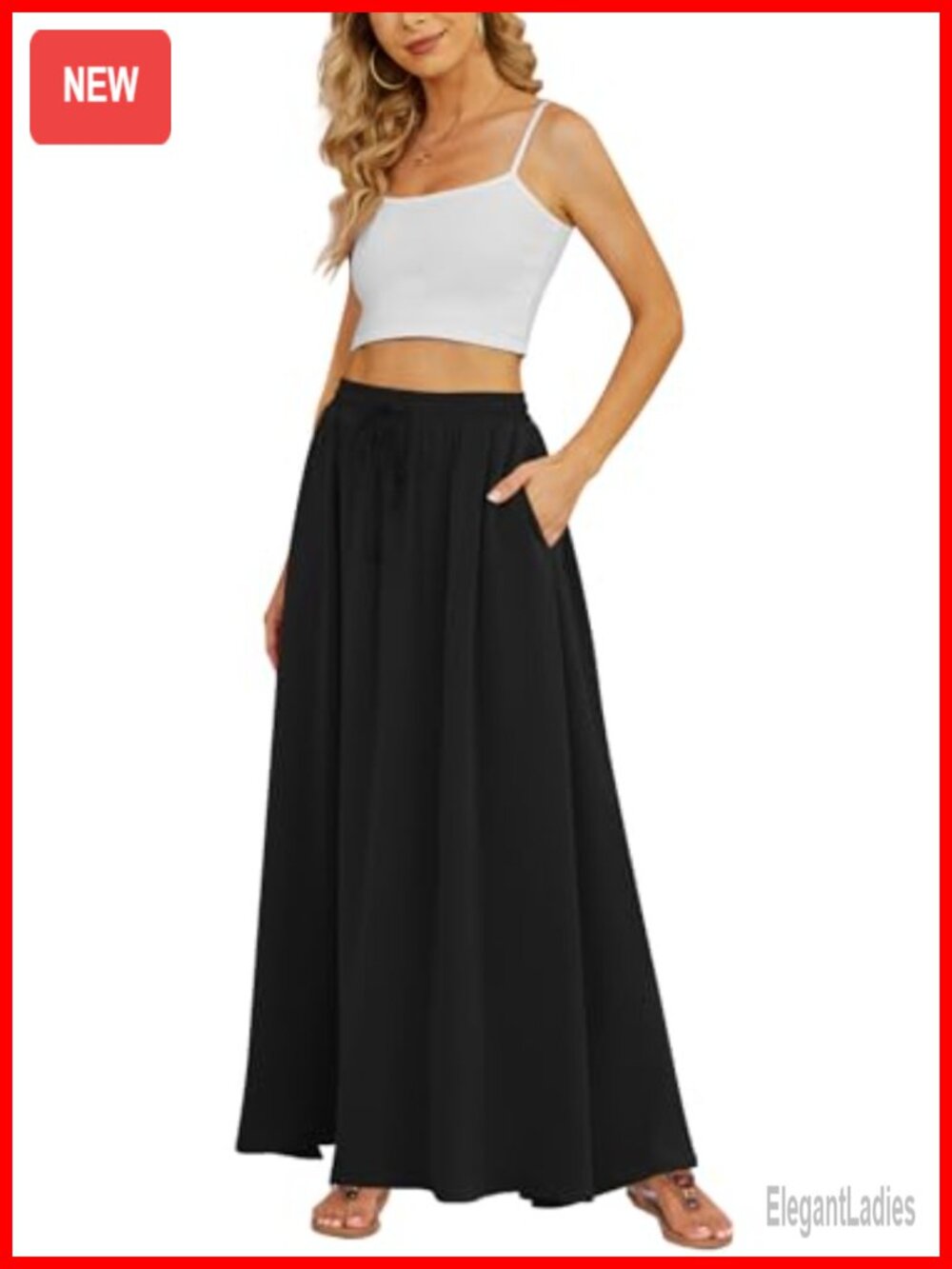 Flowy Maxi Skirt High Waist Chiffon with Pockets A-Line